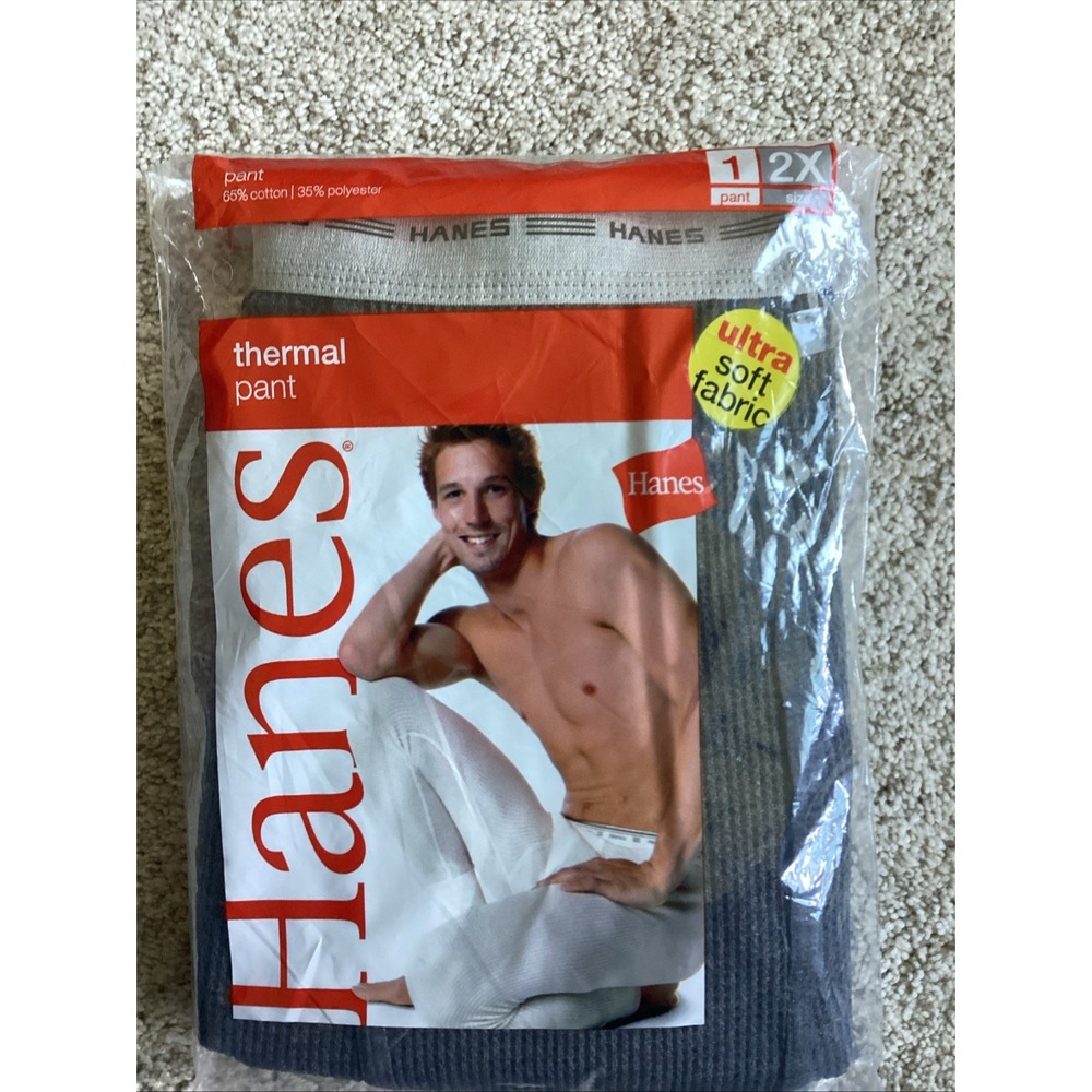 Vintage Hanes Thermal Pants Mens 2XL Charcoal Grey Waffle Knit Long Johns
